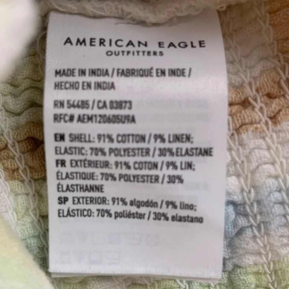 AMERICAN EAGLE Cotton Linen Plaid Smock And Roll‎ Tie Front Smocked Top Medium - Picture 10 of 10